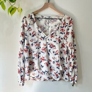 Abercrombie & Fitch Floral Peasant Blouse XS V-Neck Long Sleeve Boho Split Back